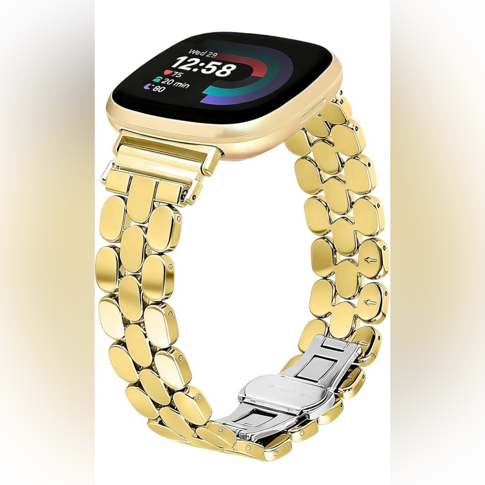Stainless Steel Gold Watch Band for Fitbit Versa 3/Versa 4/Sense/Sense 2
